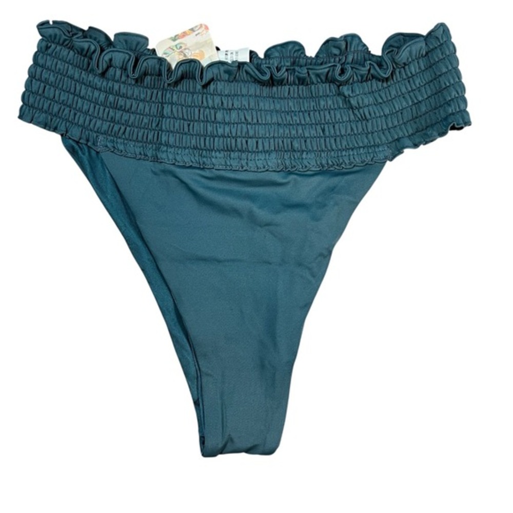 Aqua Bendita Bikini Bottom Teal Blue High Waist Ruffled Waist Tessa Fera XL New